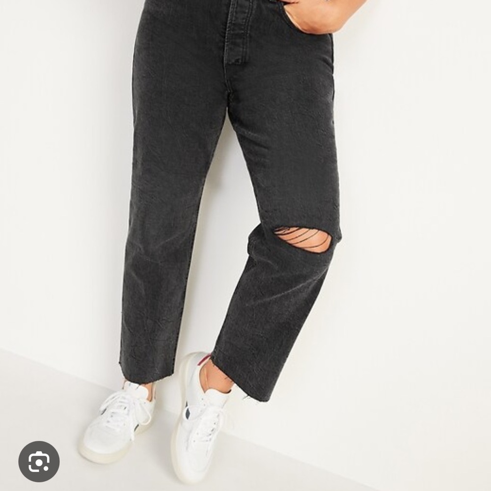 Extra High Rise Straight Leg Black Ripped Jeans
